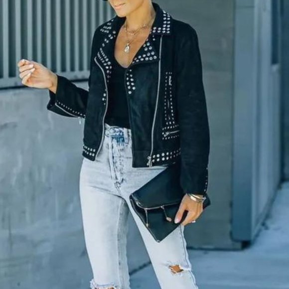 Saint Pocketed Studded Faux Suede Jacket - Picture 5 of 7